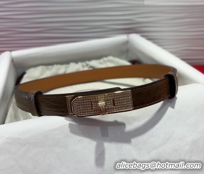 Grade Design Hermes Kelly Duo Belt 1.8cm in Crocodile Embossed Calfskin with Gold Strass Paved Buckle H2011025 Grey 2025