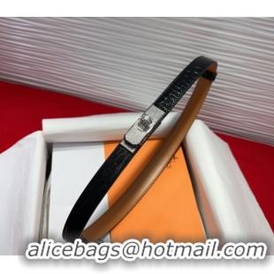 Top Quality Hermes Kelly Duo Belt 1.8cm in Crocodile Embossed Calfskin with Silver Strass Paved Buckle H2011025 Black 20