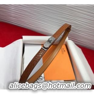 Best Quality Hermes Kelly Duo Belt 1.8cm in Crocodile Embossed Calfskin with Silver Strass Paved Buckle H2011025 Brown 2