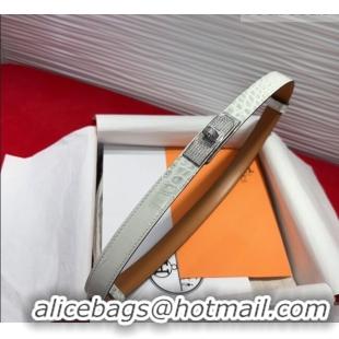 Big Discount Hermes Kelly Duo Belt 1.8cm in Crocodile Embossed Calfskin with Silver Strass Paved Buckle H2011025 White 2