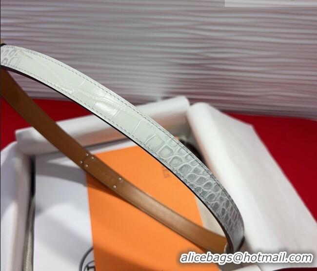 Big Discount Hermes Kelly Duo Belt 1.8cm in Crocodile Embossed Calfskin with Silver Strass Paved Buckle H2011025 White 2
