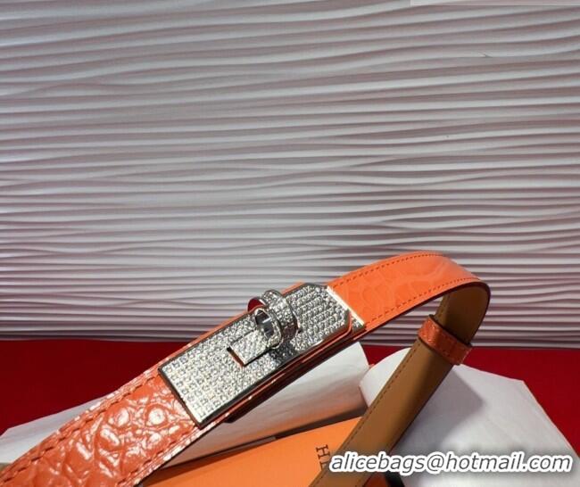 Discount Hermes Kelly Duo Belt 1.8cm in Crocodile Embossed Calfskin with Silver Strass Paved Buckle H2011025 Orange 2025