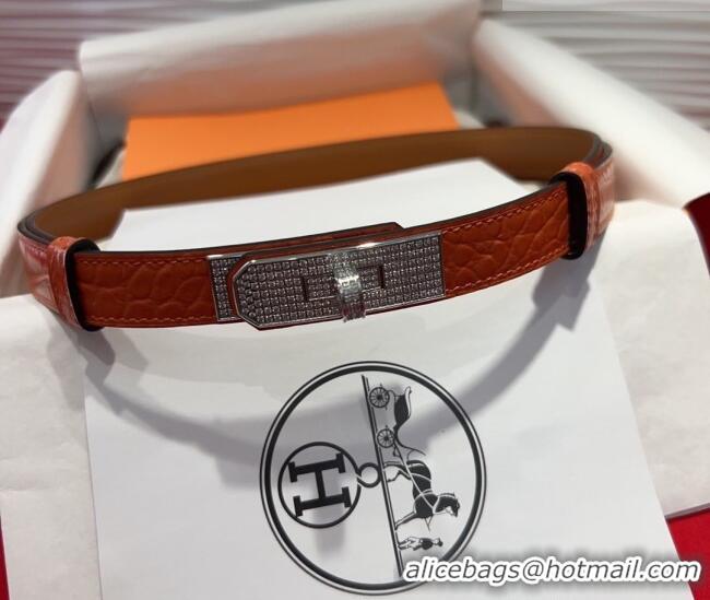 Discount Hermes Kelly Duo Belt 1.8cm in Crocodile Embossed Calfskin with Silver Strass Paved Buckle H2011025 Orange 2025