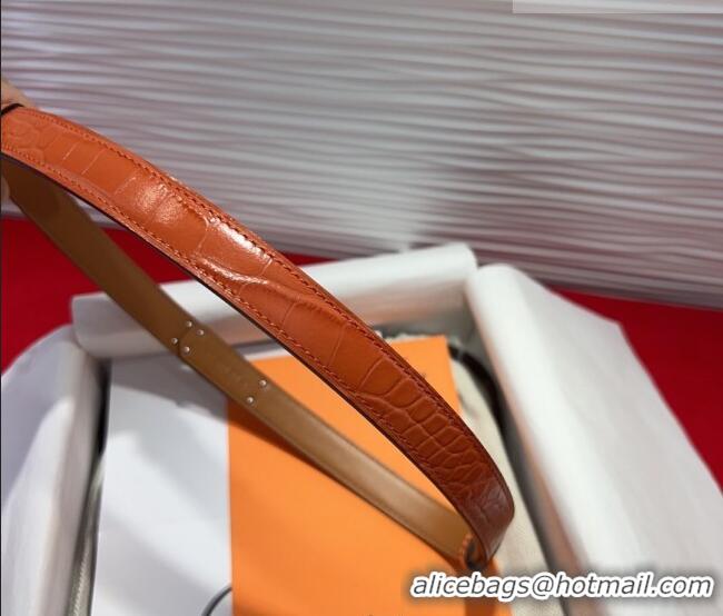 Discount Hermes Kelly Duo Belt 1.8cm in Crocodile Embossed Calfskin with Silver Strass Paved Buckle H2011025 Orange 2025