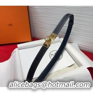 Promotional Hermes Rivale Denim Belt 1.8cm with Two Medor and Ring Buckle 8190 Dark Blue/Gold 2025