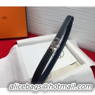 Top Quality Hermes Rivale Denim Belt 1.8cm with Two Medor and Ring Buckle 8190 Dark Blue/Silver 2025