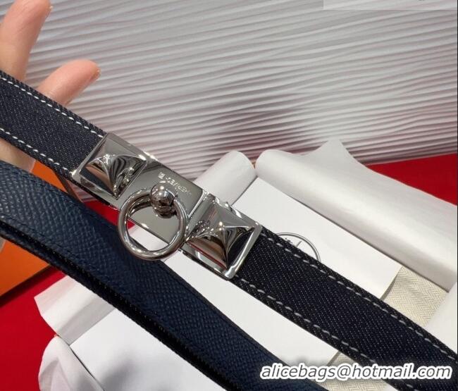 Top Quality Hermes Rivale Denim Belt 1.8cm with Two Medor and Ring Buckle 8190 Dark Blue/Silver 2025