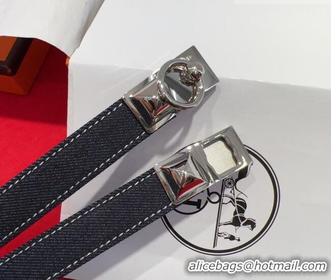 Top Quality Hermes Rivale Denim Belt 1.8cm with Two Medor and Ring Buckle 8190 Dark Blue/Silver 2025