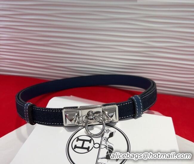 Top Quality Hermes Rivale Denim Belt 1.8cm with Two Medor and Ring Buckle 8190 Dark Blue/Silver 2025