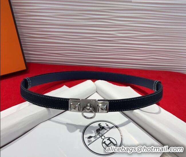 Top Quality Hermes Rivale Denim Belt 1.8cm with Two Medor and Ring Buckle 8190 Dark Blue/Silver 2025