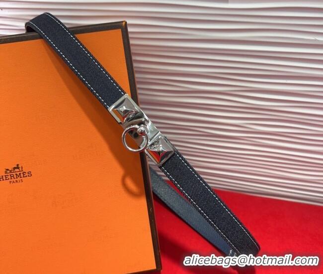 Top Quality Hermes Rivale Denim Belt 1.8cm with Two Medor and Ring Buckle 8190 Dark Blue/Silver 2025