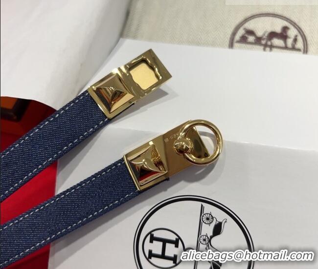 Best Quality Hermes Rivale Denim Belt 1.8cm with Two Medor and Ring Buckle 8190 Navy Blue/Gold 2025