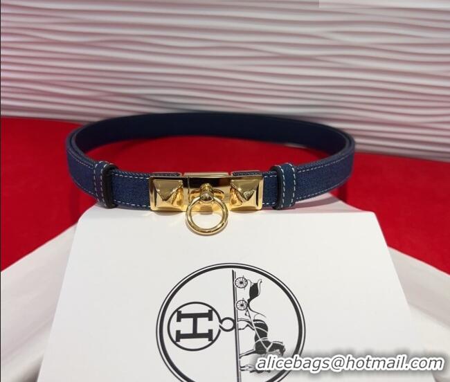 Best Quality Hermes Rivale Denim Belt 1.8cm with Two Medor and Ring Buckle 8190 Navy Blue/Gold 2025