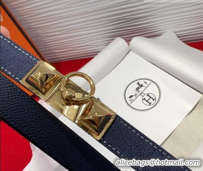 Best Quality Hermes Rivale Denim Belt 1.8cm with Two Medor and Ring Buckle 8190 Navy Blue/Gold 2025