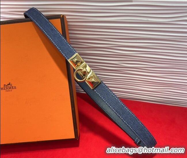 Best Quality Hermes Rivale Denim Belt 1.8cm with Two Medor and Ring Buckle 8190 Navy Blue/Gold 2025