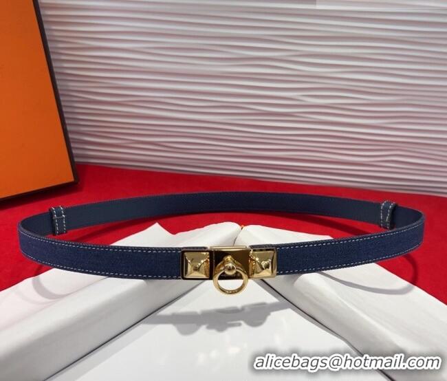 Best Quality Hermes Rivale Denim Belt 1.8cm with Two Medor and Ring Buckle 8190 Navy Blue/Gold 2025