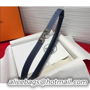 Modern Classic Hermes Rivale Denim Belt 1.8cm with Two Medor and Ring Buckle 8190 Navy Blue/Silver 2025
