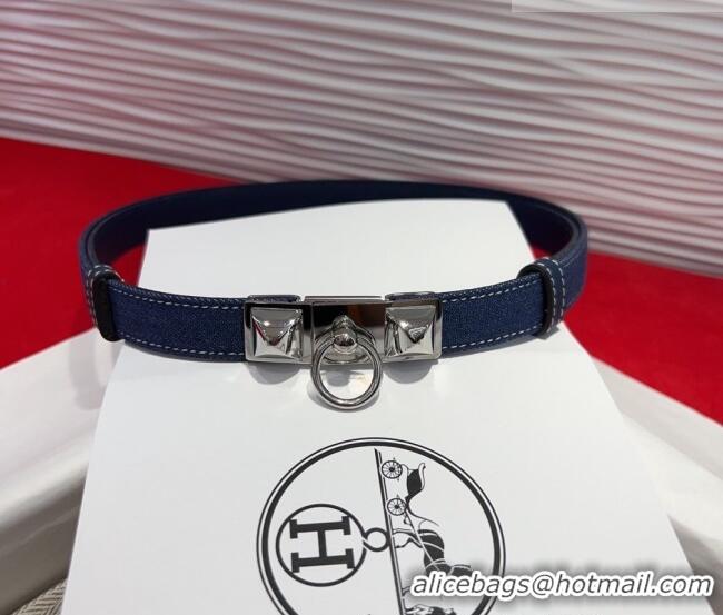 Modern Classic Hermes Rivale Denim Belt 1.8cm with Two Medor and Ring Buckle 8190 Navy Blue/Silver 2025