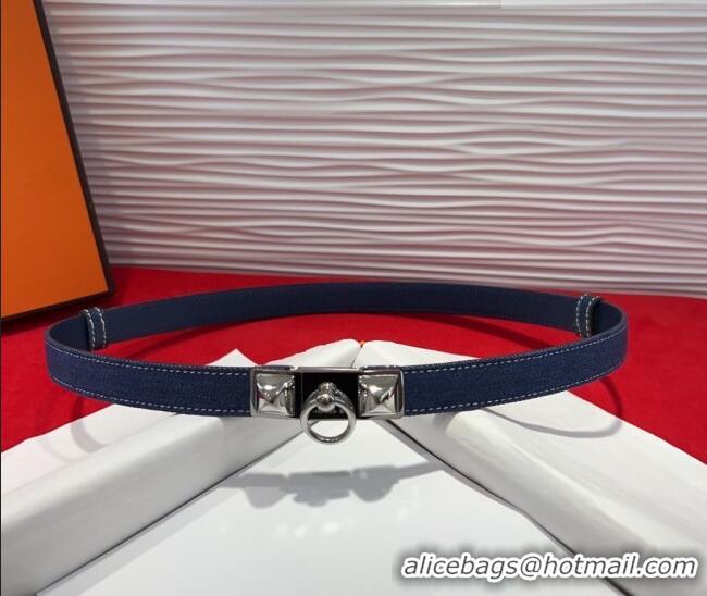 Modern Classic Hermes Rivale Denim Belt 1.8cm with Two Medor and Ring Buckle 8190 Navy Blue/Silver 2025