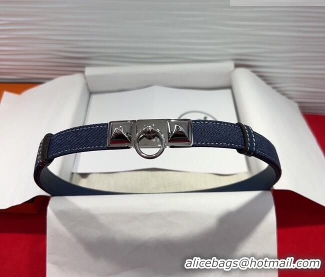Modern Classic Hermes Rivale Denim Belt 1.8cm with Two Medor and Ring Buckle 8190 Navy Blue/Silver 2025