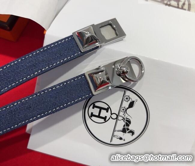 Modern Classic Hermes Rivale Denim Belt 1.8cm with Two Medor and Ring Buckle 8190 Navy Blue/Silver 2025