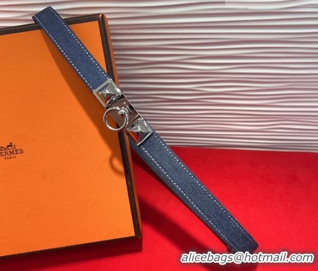 Modern Classic Hermes Rivale Denim Belt 1.8cm with Two Medor and Ring Buckle 8190 Navy Blue/Silver 2025