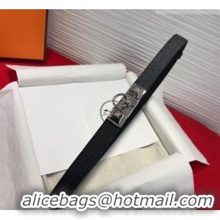 Famous Brand Hermes Rivale Denim Belt 1.8cm with Two Medor and Ring Buckle 8190 Black/Silver 2025