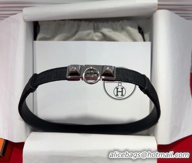 Famous Brand Hermes Rivale Denim Belt 1.8cm with Two Medor and Ring Buckle 8190 Black/Silver 2025