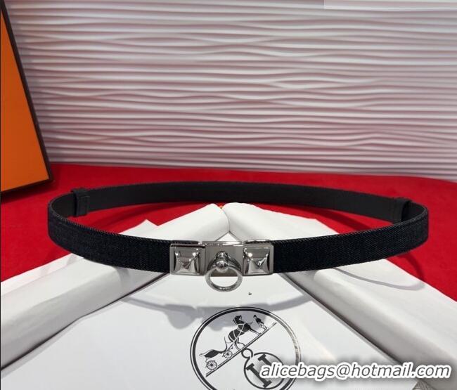 Famous Brand Hermes Rivale Denim Belt 1.8cm with Two Medor and Ring Buckle 8190 Black/Silver 2025