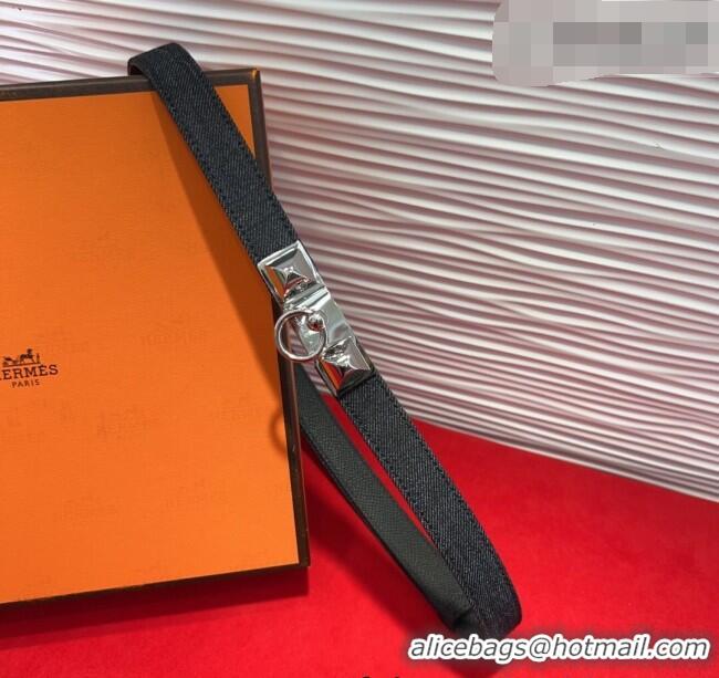 Famous Brand Hermes Rivale Denim Belt 1.8cm with Two Medor and Ring Buckle 8190 Black/Silver 2025
