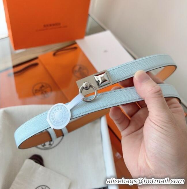 Good Taste Hermes Rivale Belt 1.8cm with Two Medor Studs and Ring Buckle in Epsom Leather 8196 Light Blue 2025