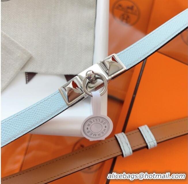 Good Taste Hermes Rivale Belt 1.8cm with Two Medor Studs and Ring Buckle in Epsom Leather 8196 Light Blue 2025