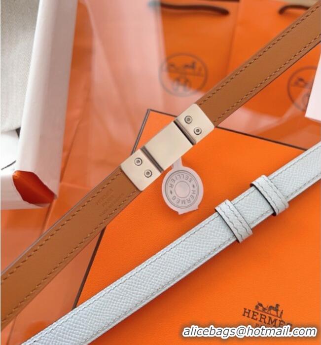 Good Taste Hermes Rivale Belt 1.8cm with Two Medor Studs and Ring Buckle in Epsom Leather 8196 Light Blue 2025