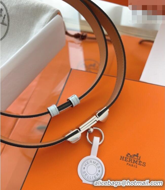 Good Taste Hermes Rivale Belt 1.8cm with Two Medor Studs and Ring Buckle in Epsom Leather 8196 Light Blue 2025