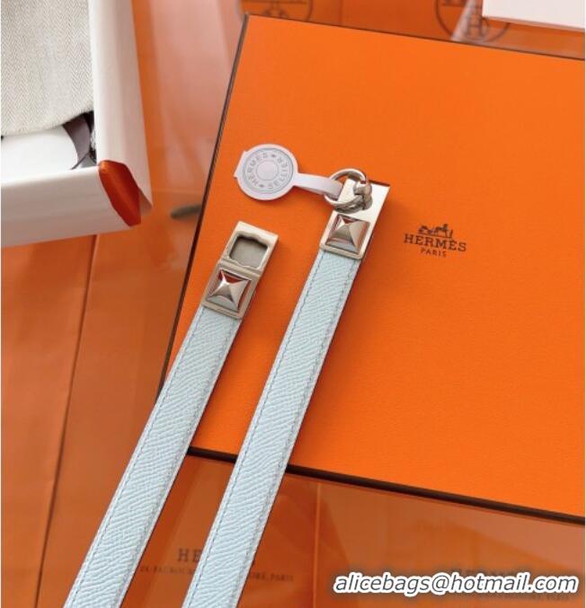 Good Taste Hermes Rivale Belt 1.8cm with Two Medor Studs and Ring Buckle in Epsom Leather 8196 Light Blue 2025