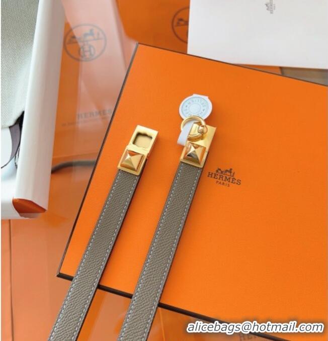 Top Design Hermes Rivale Belt 1.8cm with Two Medor Studs and Ring Buckle in Epsom Leather 8196 Grey/Gold 2025