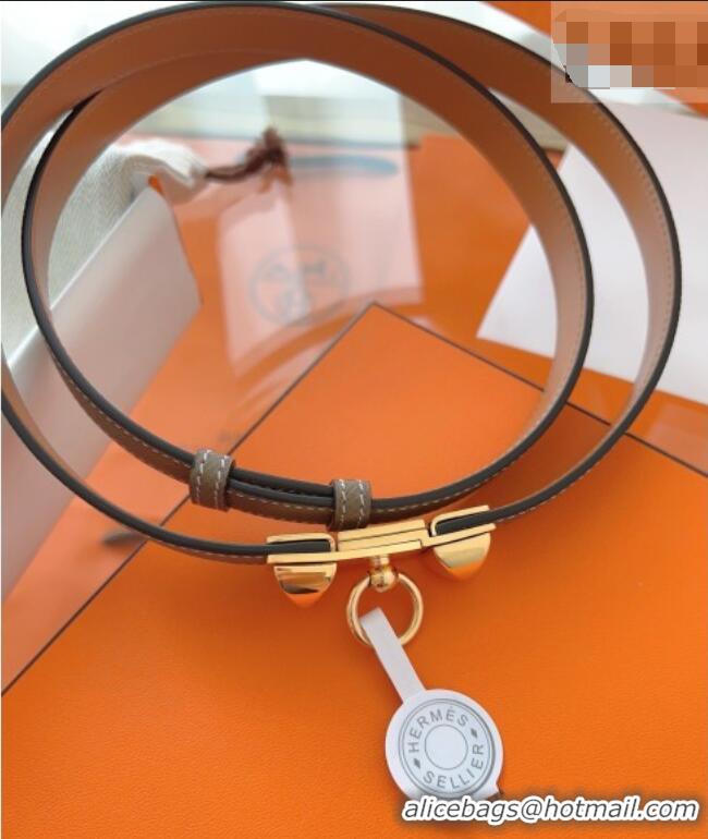 Top Design Hermes Rivale Belt 1.8cm with Two Medor Studs and Ring Buckle in Epsom Leather 8196 Grey/Gold 2025