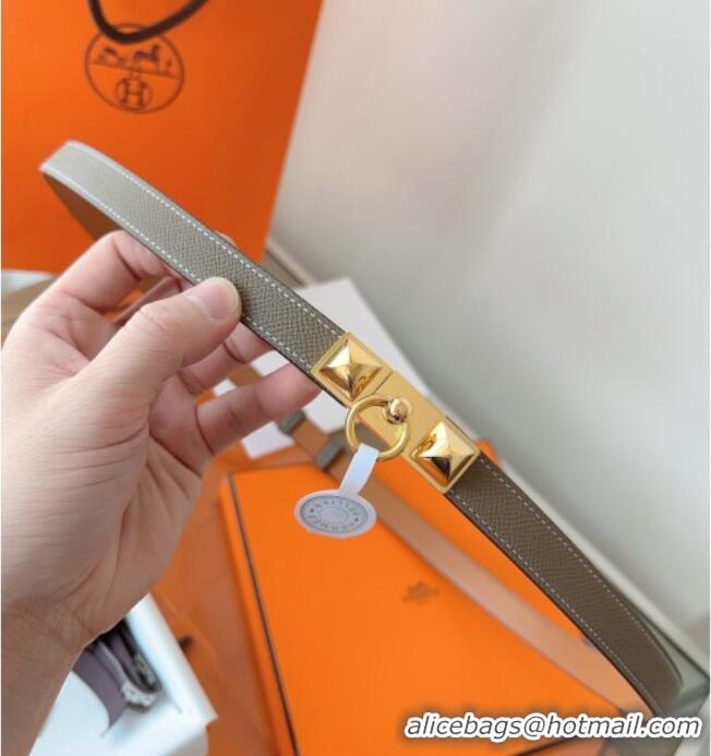 Top Design Hermes Rivale Belt 1.8cm with Two Medor Studs and Ring Buckle in Epsom Leather 8196 Grey/Gold 2025