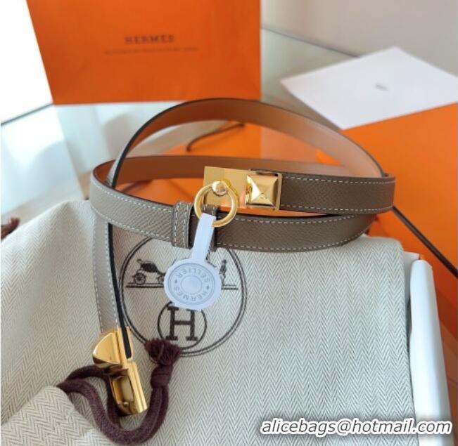 Top Design Hermes Rivale Belt 1.8cm with Two Medor Studs and Ring Buckle in Epsom Leather 8196 Grey/Gold 2025