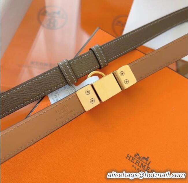 Top Design Hermes Rivale Belt 1.8cm with Two Medor Studs and Ring Buckle in Epsom Leather 8196 Grey/Gold 2025