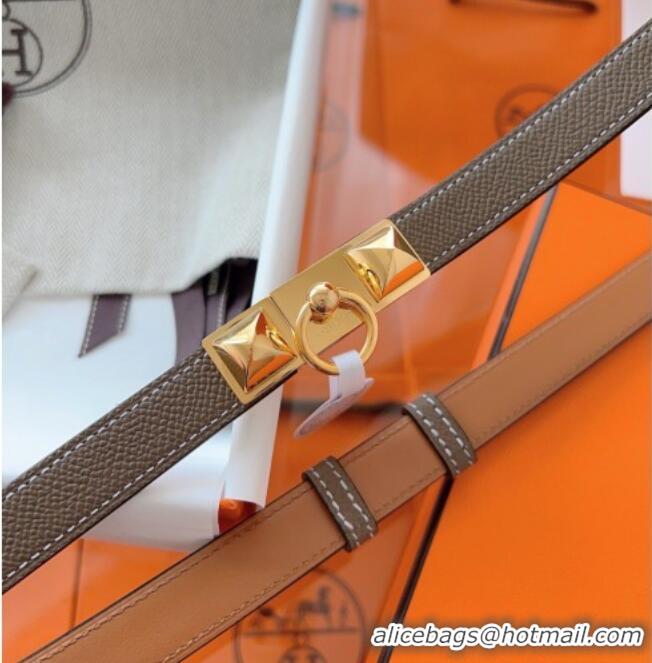 Top Design Hermes Rivale Belt 1.8cm with Two Medor Studs and Ring Buckle in Epsom Leather 8196 Grey/Gold 2025