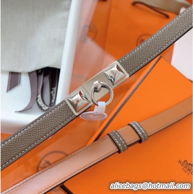Shop Cheap Hermes Rivale Belt 1.8cm with Two Medor Studs and Ring Buckle in Epsom Leather 8196 Grey/Silver 2025