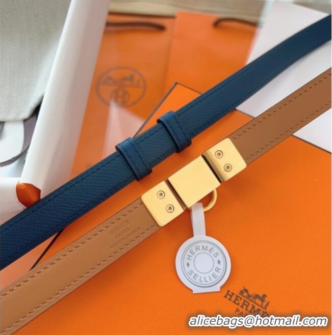 Super Quality Hermes Rivale Belt 1.8cm with Two Medor Studs and Ring Buckle in Epsom Leather 8196 Blue 2025