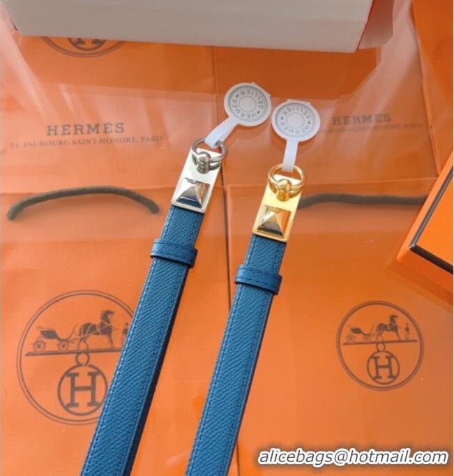 Super Quality Hermes Rivale Belt 1.8cm with Two Medor Studs and Ring Buckle in Epsom Leather 8196 Blue 2025