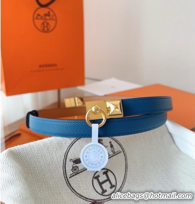 Super Quality Hermes Rivale Belt 1.8cm with Two Medor Studs and Ring Buckle in Epsom Leather 8196 Blue 2025