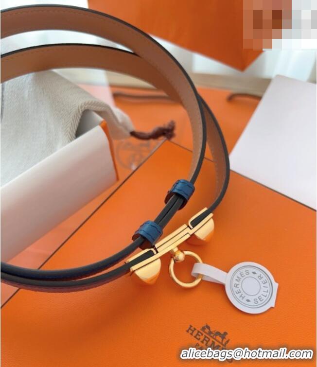 Super Quality Hermes Rivale Belt 1.8cm with Two Medor Studs and Ring Buckle in Epsom Leather 8196 Blue 2025