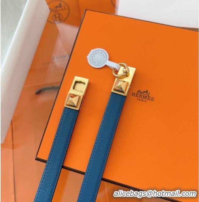 Super Quality Hermes Rivale Belt 1.8cm with Two Medor Studs and Ring Buckle in Epsom Leather 8196 Blue 2025
