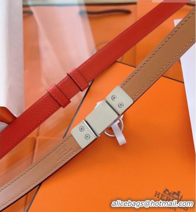 Luxury Cheap Hermes Rivale Belt 1.8cm with Two Medor Studs and Ring Buckle in Epsom Leather 8196 Red 2025