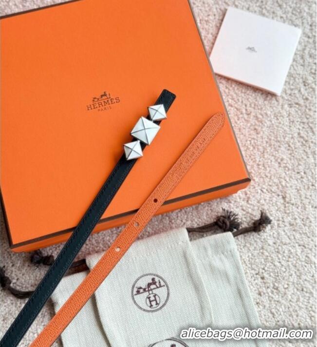 Popular Style Hermes Women's Fibbia da Cintura 1925 Reversible Leather Belt 1.3cm 0617 Orange/White 2025
