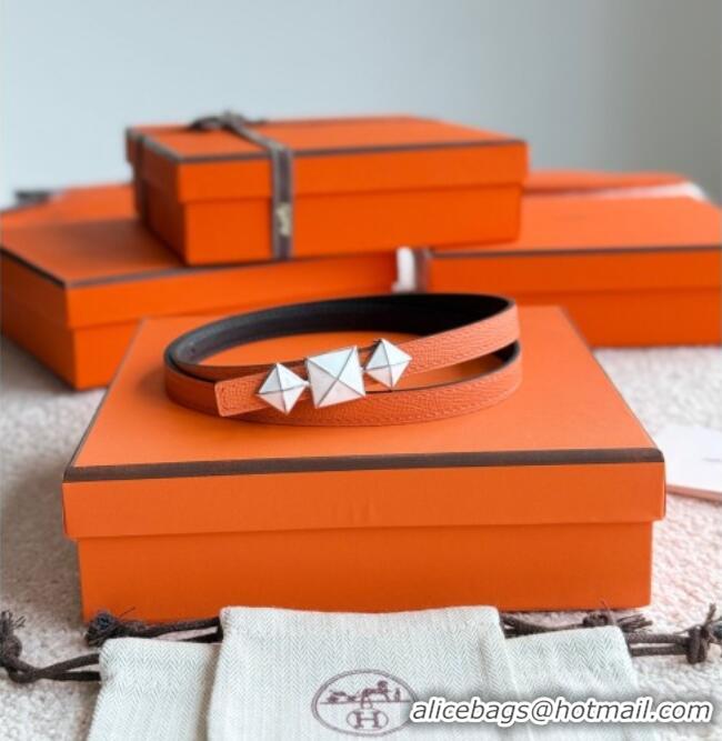 Popular Style Hermes Women's Fibbia da Cintura 1925 Reversible Leather Belt 1.3cm 0617 Orange/White 2025